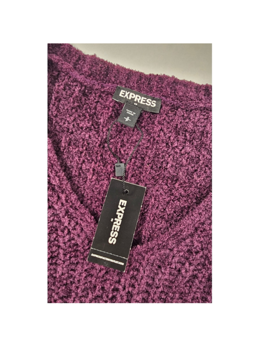 NWT Eggplant purple velour chenille chunky knit slub v neck sweater express S - Picture 5 of 8